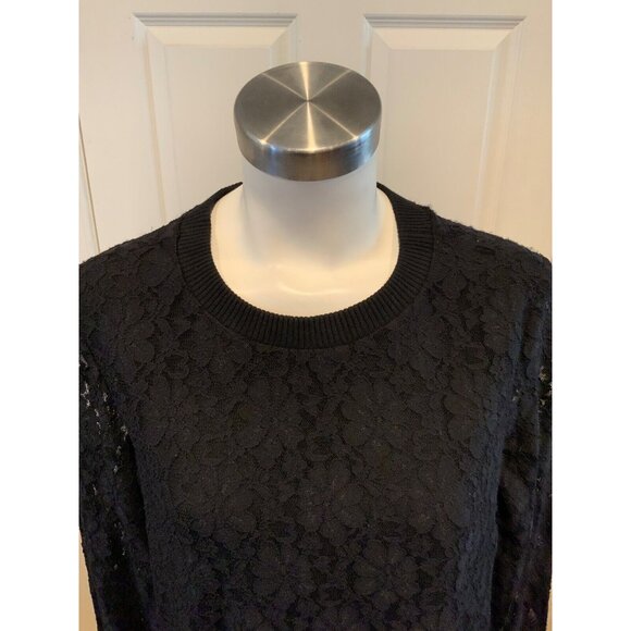 Michael Kors Black Floral Lace Long Sleeve Shirt W/Striped Elastic, Size M - Picture 2 of 8